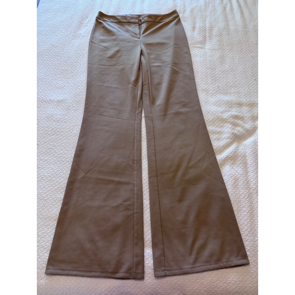 Express Flare Leg Trousers Tan Khaki Mid Rise Stretch Dress Pants Size 7/8 Long